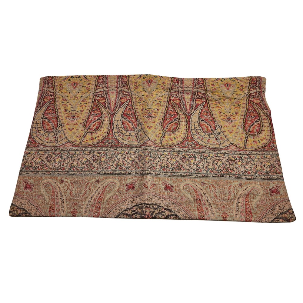 Pottery Barn Paisley Lumbar Pillow 16x26 Brown Red Wool Cotton Woven Decorative